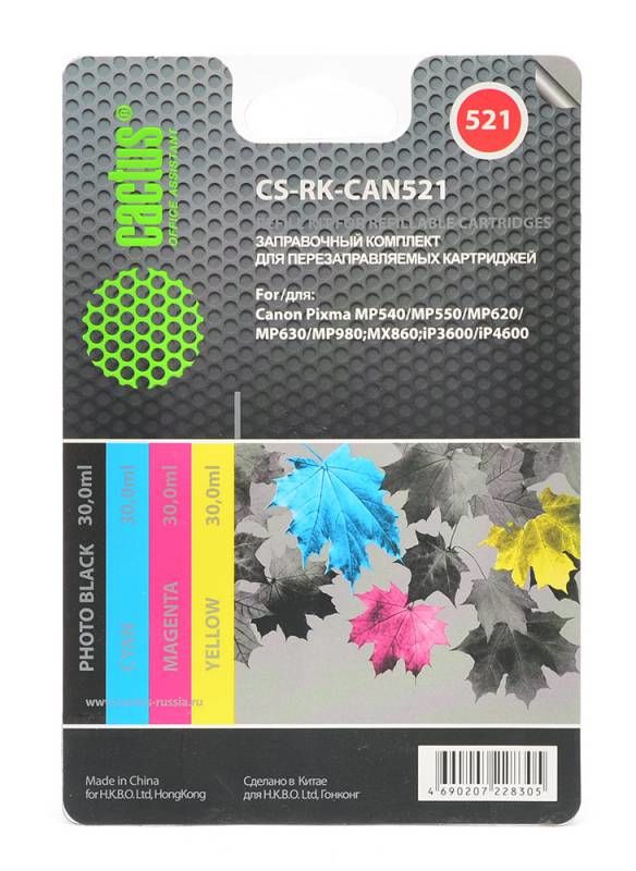Заправка для ПЗК Cactus CS-RK-CAN521 цветной Canon PIXMA MP540 (4*30ml), артикул 845666