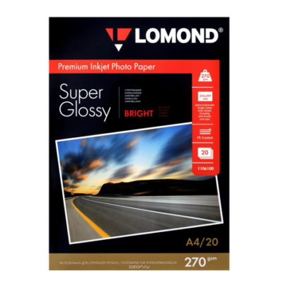Фотобумага Lomond суперглянцевая А4, 270г/м2, 20л (1106100)