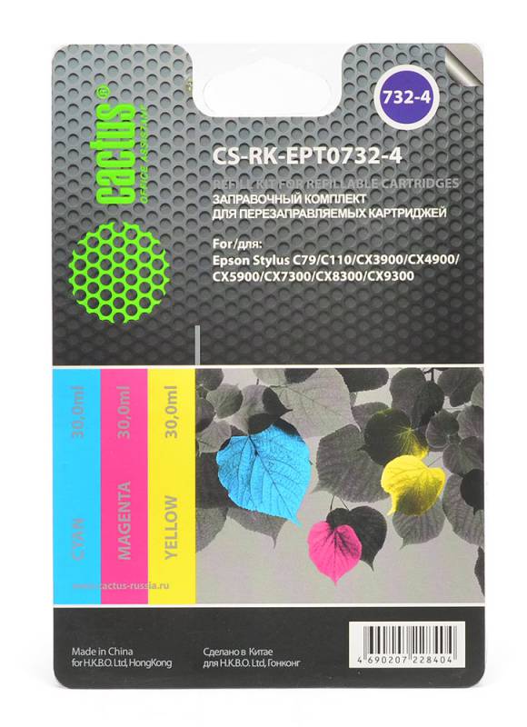 Заправка для ПЗК Cactus CS-RK-EPT0732-4 цветной Epson Stylus С79 (3*30ml), артикул 845695