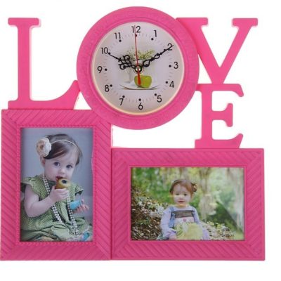 Часы настенные «Love»+2 фотографии, розовые (1296069)