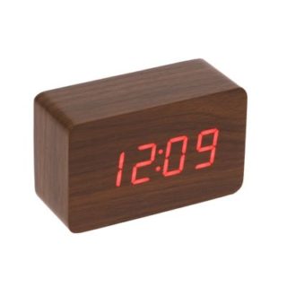 Часы-будильник настольный электронный прямоугольный, цвет орех, цифры красные, от USB (2307077)