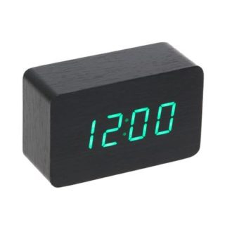 Часы-будильник настольный электронный прямоугольный, тёмное дерево, цифры зелёные, от USB, 10 х 4,5 х 6 см (2307078)