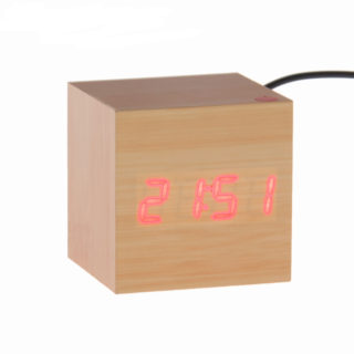 Часы-будильник "Деревянный кубик" с термометром, 4*ААА или USB (749637)